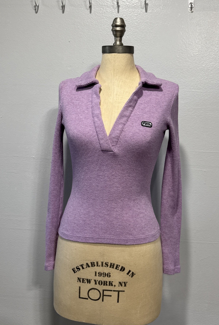 The Fifth Label Womens Ribbed Knit Top Collared Deep V Neck Long Sleeve Size 4